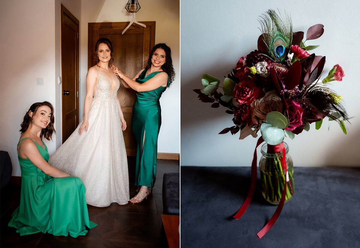 Stary Folwark Machnice Wzgórze 208 - przygotowania do ślubu Panny Młodej, bukiet ślubny